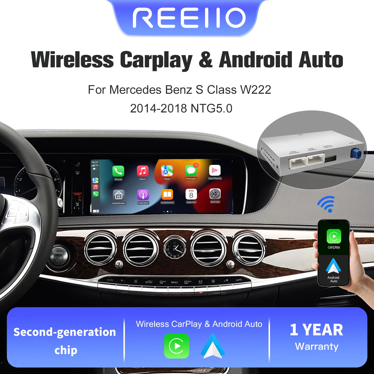 Kabelloses CARPLAY Android Auto für Mercedes Benz S-Klasse W222 NTG5.0 2014-2018 mit Carplay-Schnittstelle Mirror Link AirPlay