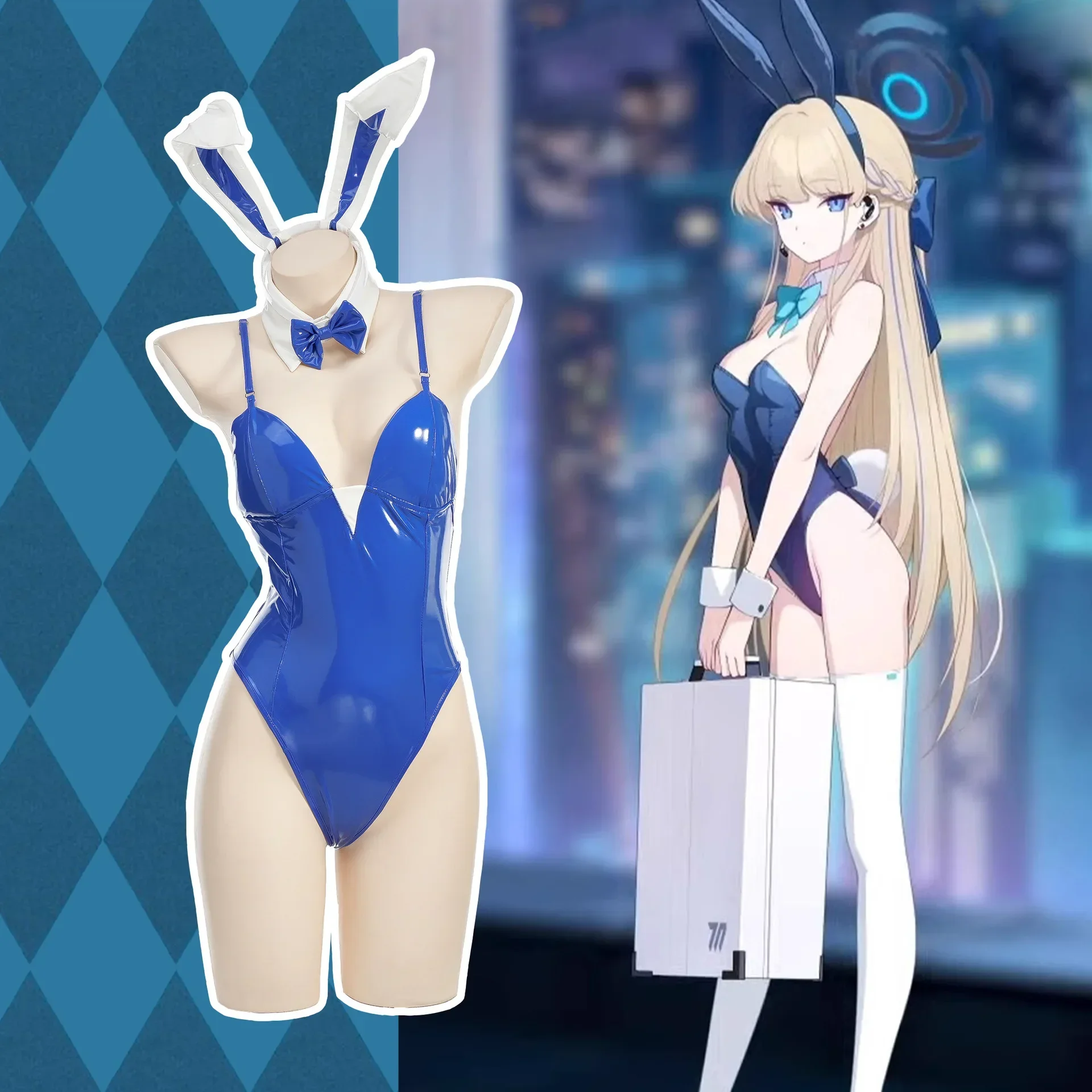 Anime Coelho Cosplay Girl Traje para Mulheres, Arquivo Azul, Lingerie Sexy, Bodysuit, Uniforme Suit, Dia das Bruxas, Jogo, Interpretação de Papéis Coelho