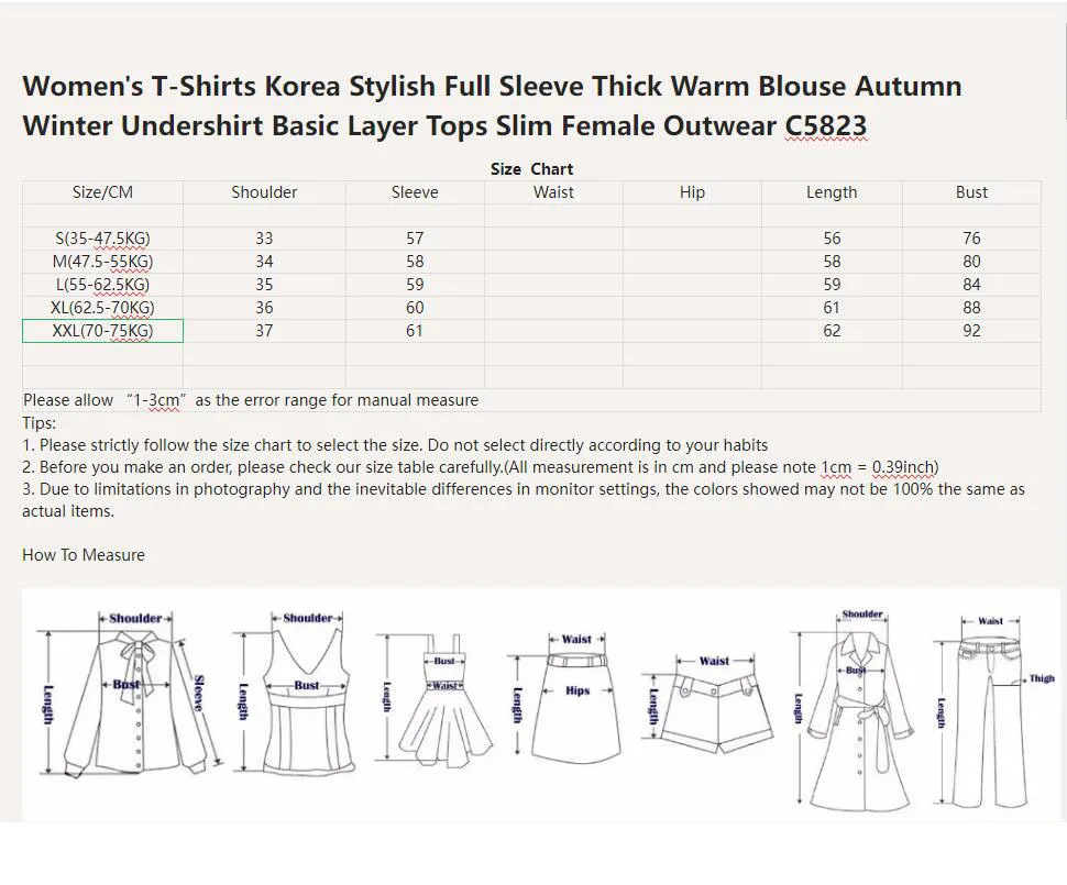 Women's T-Shirts Korea Stylish Full Sleeve Thick Warm Blouse Autumn Winter Undershirt Basic Layer Tops Slim Female Outwear C5823 image 6