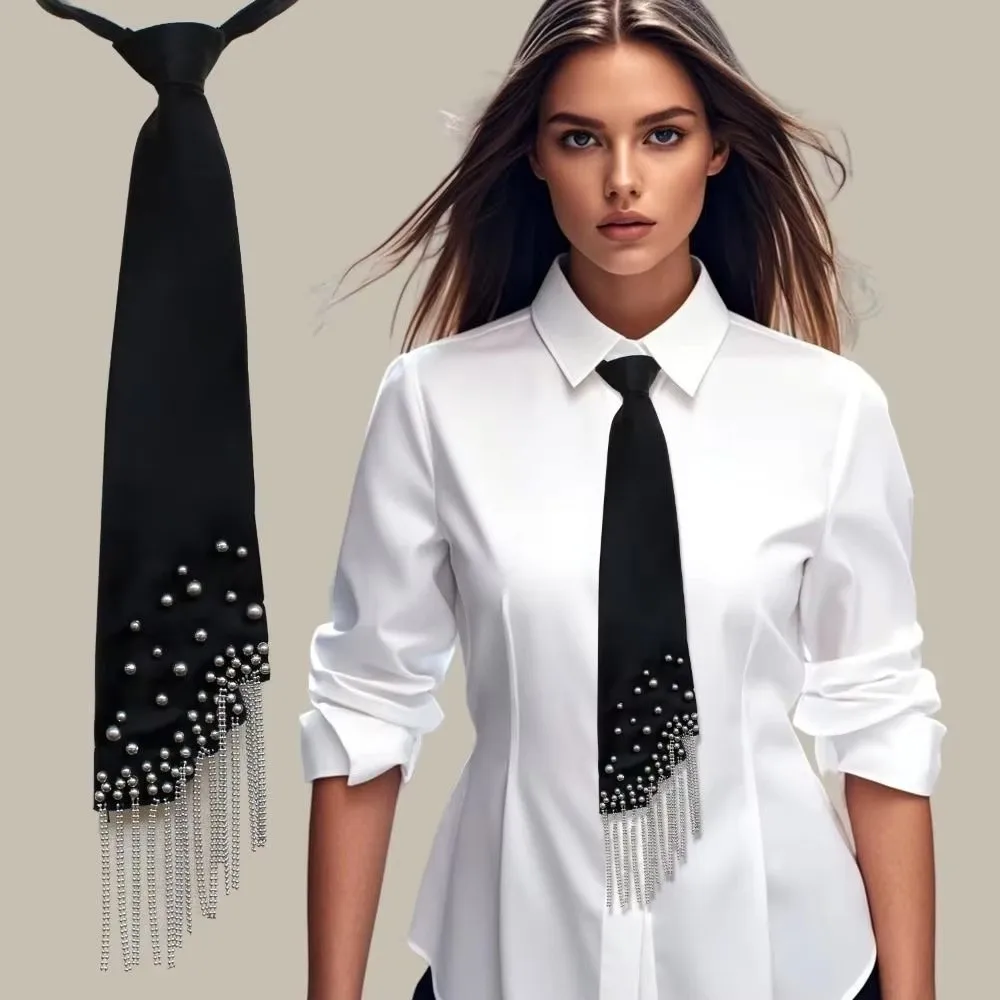 Korean Style Lazy Person Neck Tie Adjustable Casual Hand-beaded Long Necktie Temperament Easy To Wear Pre Tied Neck Tie