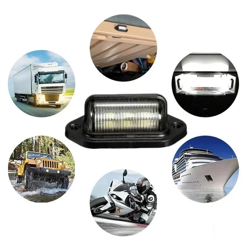 2Pcs 6 LED License Plate Light Lamp 12V -24V Car Truck Lorry Bus Trailer Tail Light Side Lamp Bulb White Motorcycle Signal Light