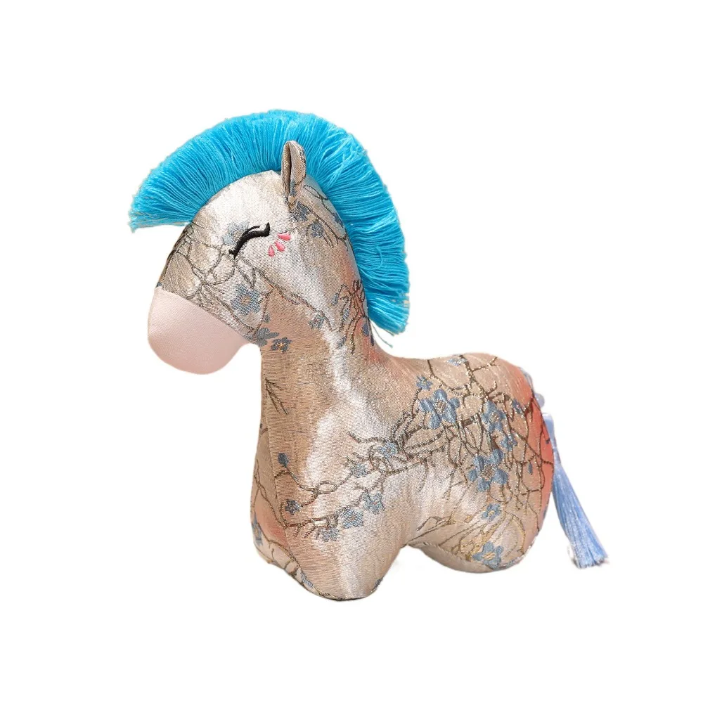 

New Year Plush Horse Keychain Chinese Style Embroidery Flower Cartoon Steed Mascot Dolls Ornaments 12/15/20cm