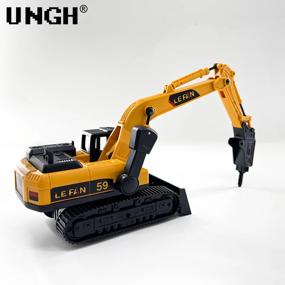 UNGH 1:32 Simulation Diecast Crane Car Model with 3 Head Drill Excavator Inertial Truck Children Kid Boy Engineering Vehicle Toy