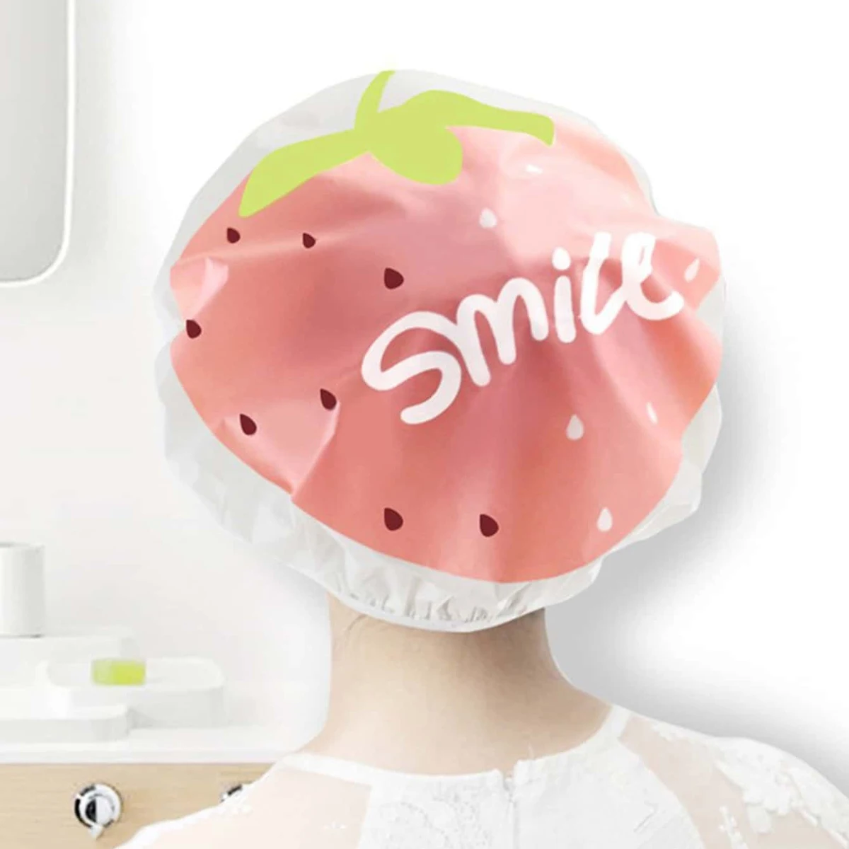 1pc random cartoon fruit waterproof shower cap, thick and cute women\'s shower cap, elastic shower cap, shower supplies