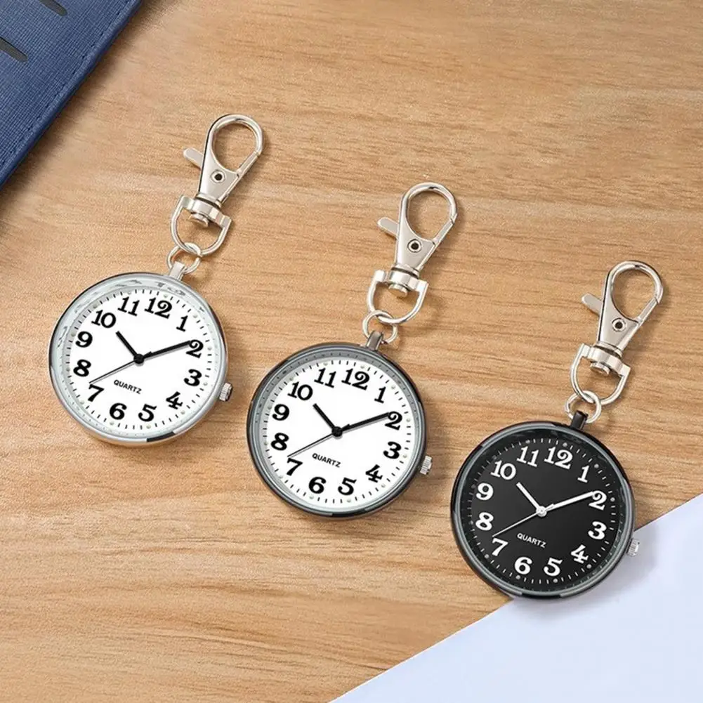 Quartz Pocket Watch Keychain Clock Circular Dial High Precision Quartz Movement Pointer Silent Watch Compact Hook Keyring Watch