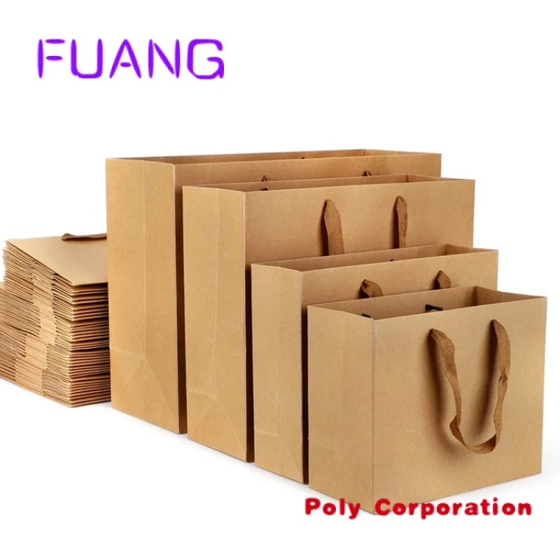 Custom  Custom Cheapest Shopping Packing Bags Craft Kraft Brown Thank You Paper Bags with Handles