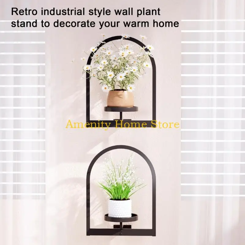 F26C Elegant Wall Mounted Flower Shelf with Heavy Duty Metal Construction Multifunction Iron Plant Stand for Indoor Plant