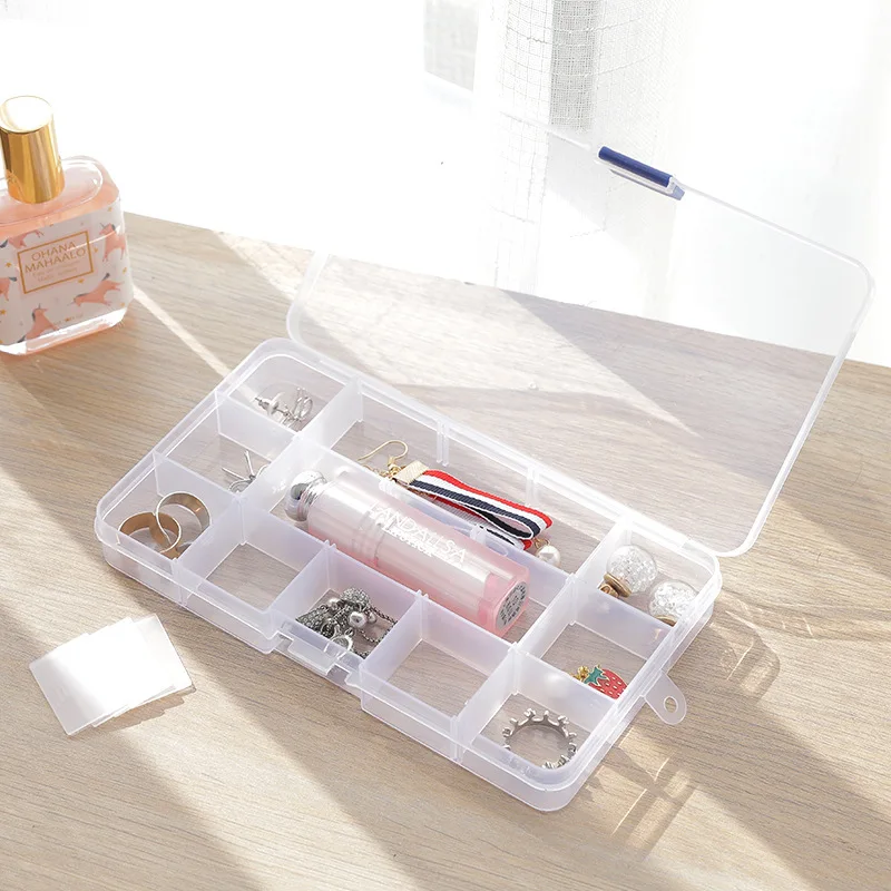 Simple single-layer household large capacity transparent jewelry box multi-compartment pill box storage box