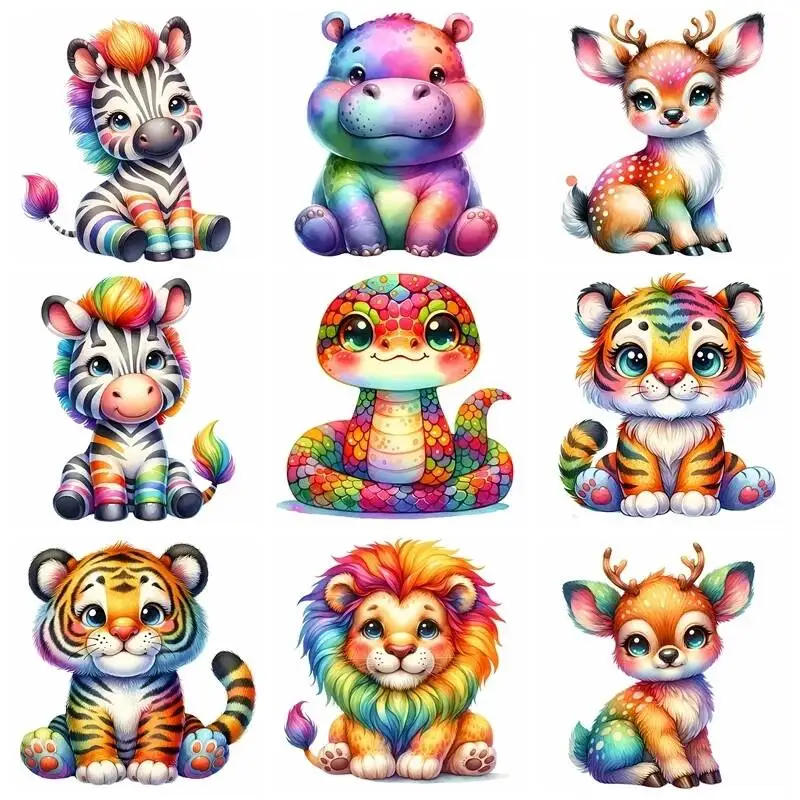 

Cute Colorful Cartoon Animals Iron On Transfer Vinyl Heat Transfer Thermal Stickers On Clothes Kids Appliques