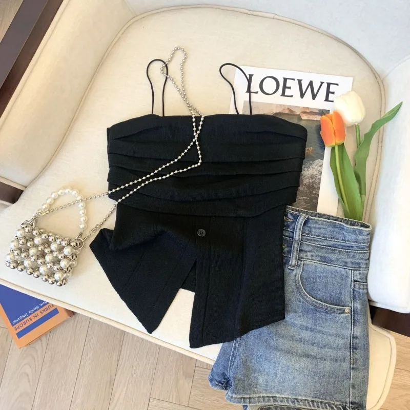 Summer Designed Fashionable Outerwear Split Irregular Strapless Tube Top Thai Sweet Hot Girl Strappy Camisole Women Inner Top