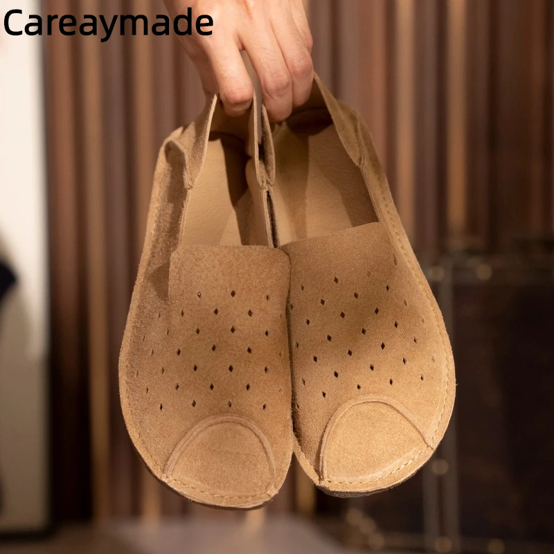 

Careaymade-натуральная кожа, летняя модная дышащая повседневная мужская обувь на плоской подошве, мужская перфорированная обувь на мягкой подошве с полой подошвой