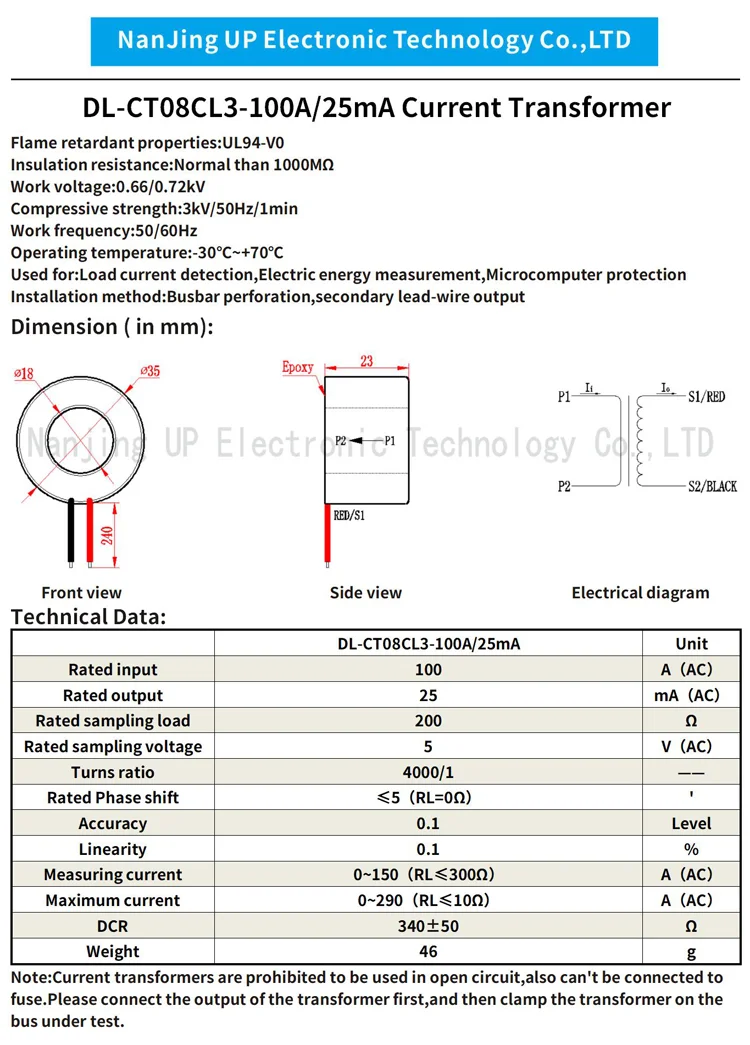 NJXSE DL-CT08CL3 4000/1 Current Transformer 5A 10A 20A 30A 50A 100A 150A Micro CT 100A/25mA High Accuracy Current Transformer