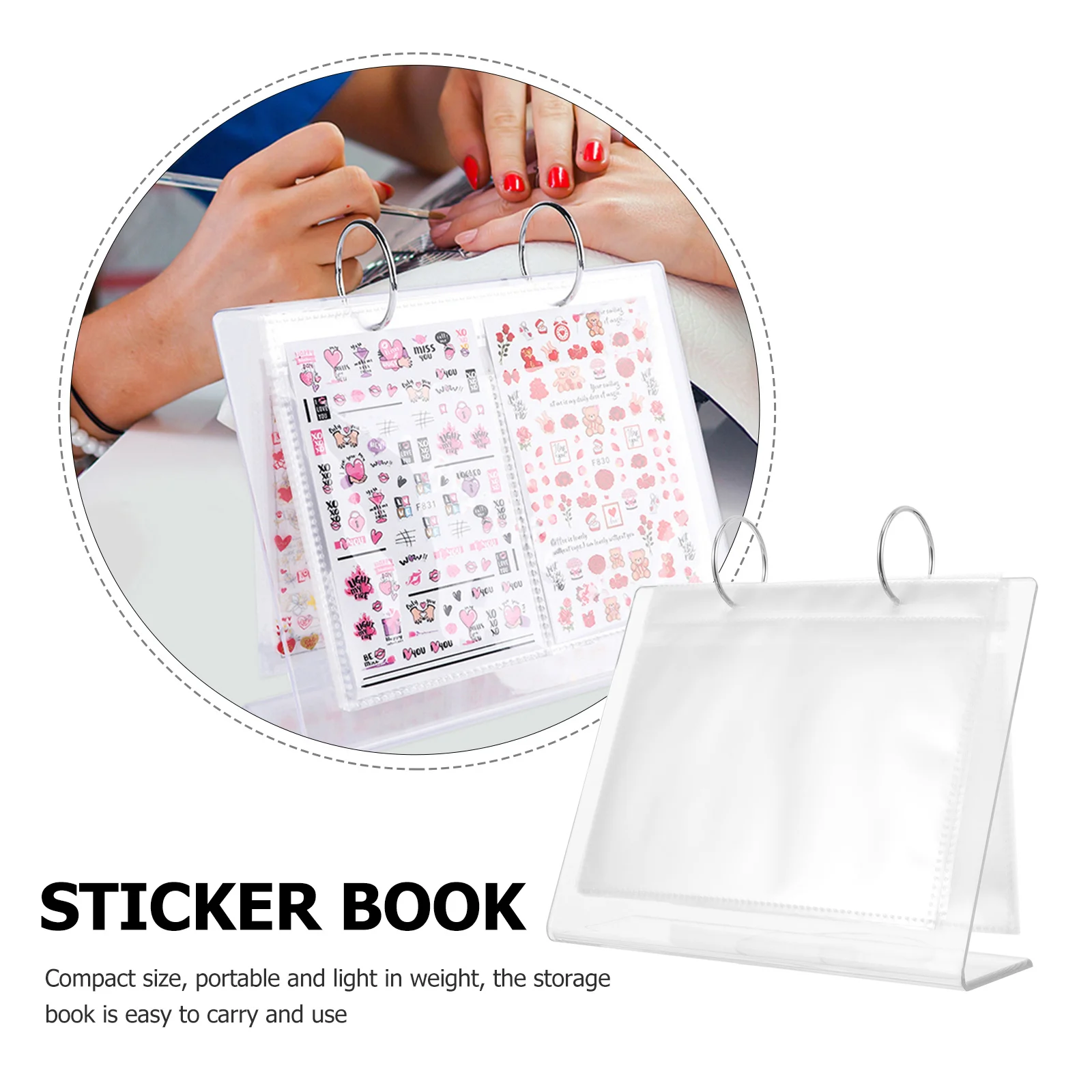 สมุดเก็บสติกเกอร์ตกแต่งเล็บ ขนาด 6.5x4.3 นิ้ว แบบใส สำหรับเก็บสะสมสติกเกอร์ DIY  แบบพกพาสะดวก