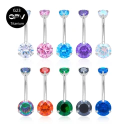 G23 Pure Titanium Classic Navel Nail 14G Two Zircon Multi-Color Optional Fashion Women's Piercing Jewelry Navel Ring