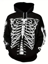 Skeleton Pattern 3D Printing Men's Hooded Sweatshirt With Drawstring Design Men's Pullover For Spring Autumn And Winter Tops