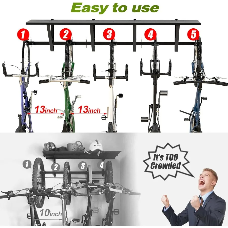 Stojak na rowery z półką, uchwyt ścienny na rowery, stojak do garażu, wieszak na rowery, haczyki do przechowywania rowerów, haczyki rowerowe do garażu, organizacja garażu
