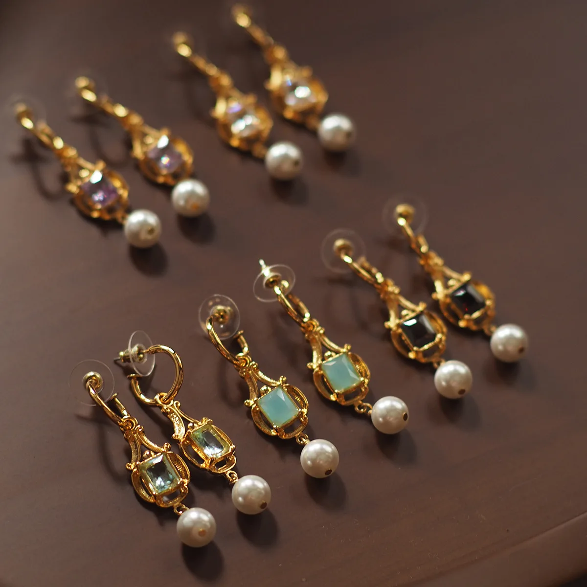 Vintage Colorful Crystal Pearl Drop Earrings For Women Jewelry Runway Party T Show Fancy Trendy Boho INS Japan Korea