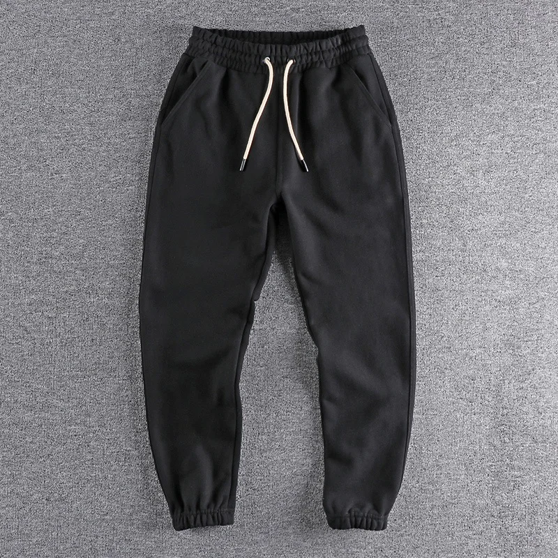 520G Pure Cotton Fleece Men's Casual Sweatpants Winter Sporty Slim Fit Trousers Youthful Style mid Waist Long Pants