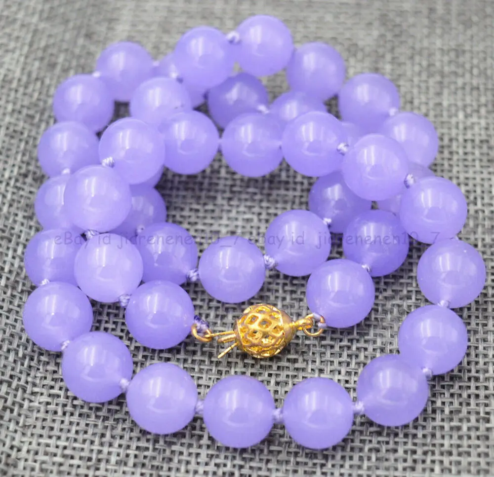 

Pretty Fashion 8mm Natural Purple Jade Round Gemstone Beads Necklace 18-36inch