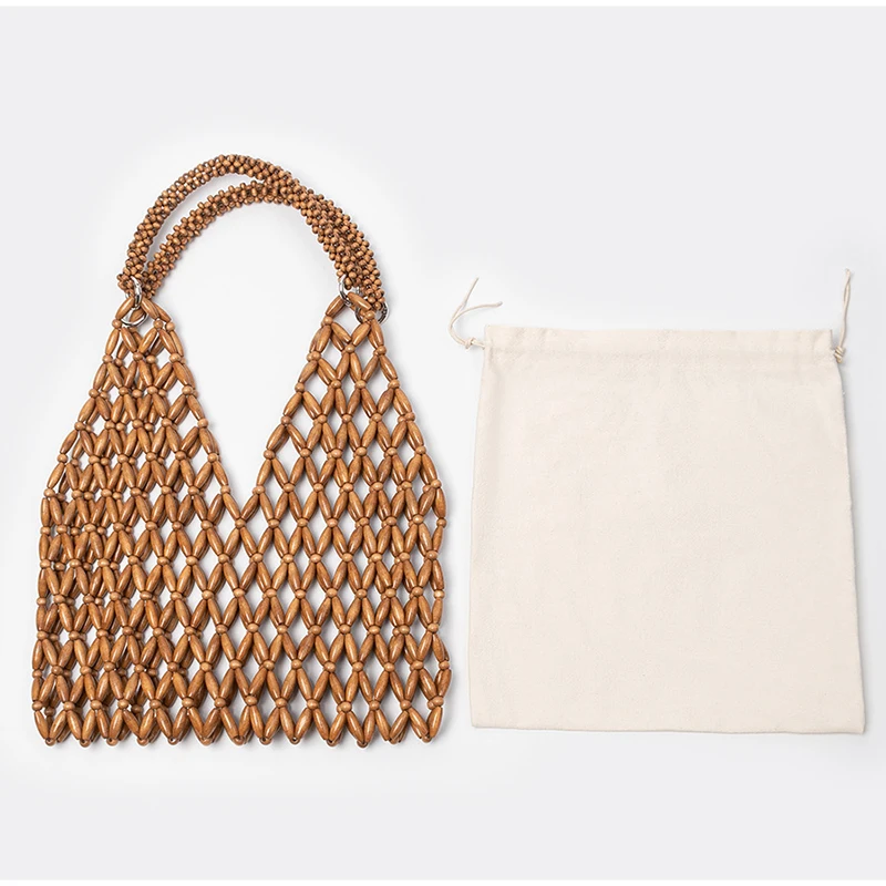Ahornholz-Perlen-Handtasche, Damen Große Kapazität Hohle Strand-Urlaubstasche, Sommerliche Lässige Schicke Handgewebte Tragetasche – Detail 17