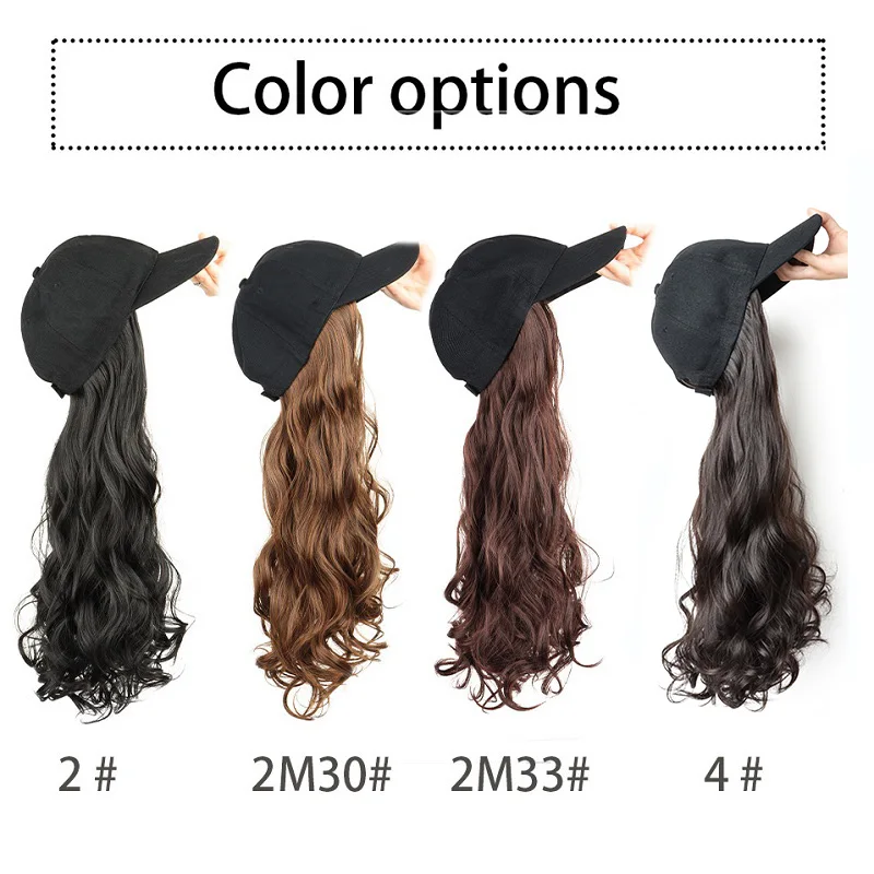 20Inch Synthetic Long Curly Hat Wig Baseball Cap Black Brown Hairpiece Adjustable Hat Wigs for Women