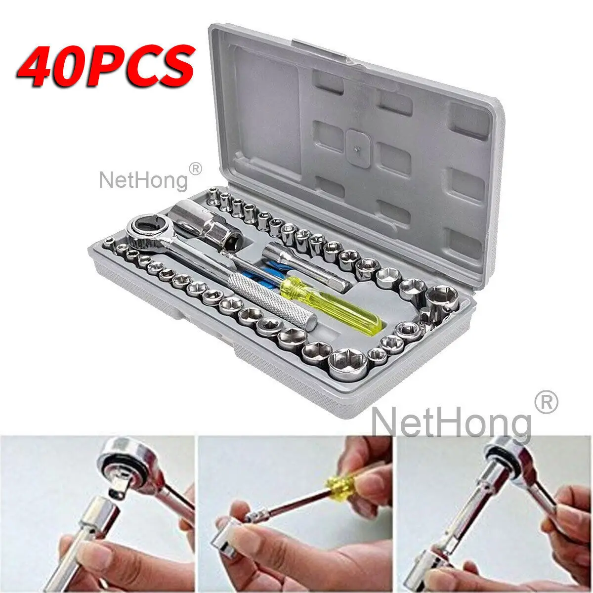 مجموعة أدوات الأجهزة لإصلاح المنزل والسيارة ، أدوات متينة لصيانة تصنعها بنفسك ، مفتاح ربط ، قضيب توصيل ، مقبس ، 40 صى