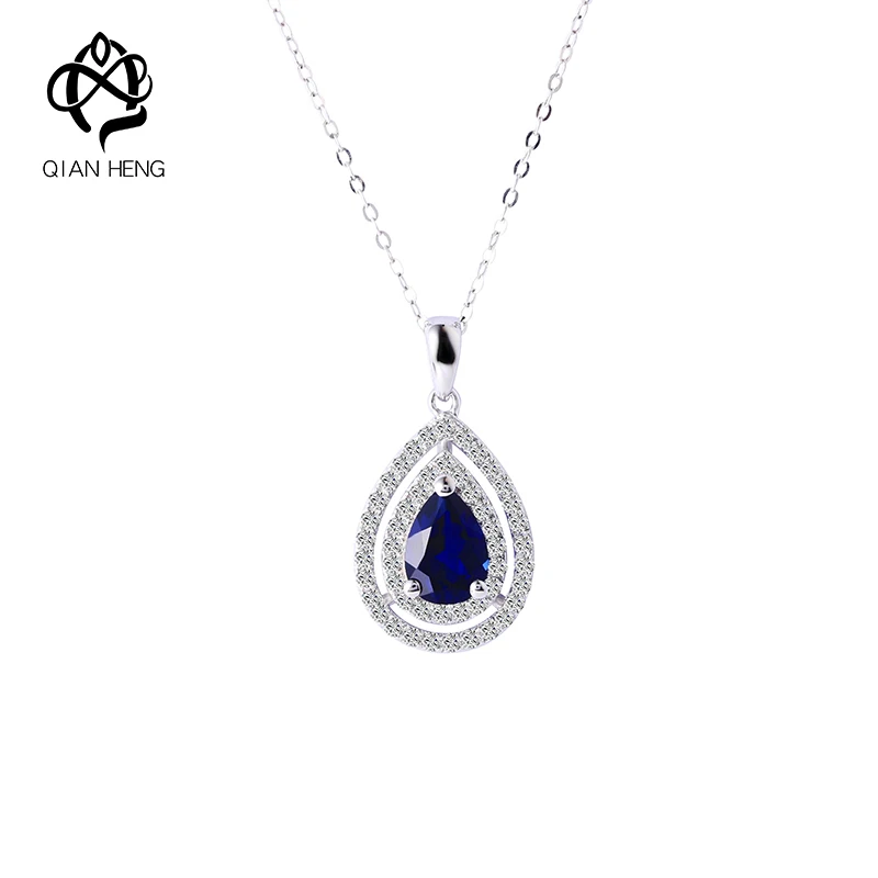 

Qian Heng Fashion S925 Silver Lab Grown Sapphire Necklace With Chain Sterling Sliver For Women Luxury Fine Jewelry Gifts Newest