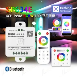 Smart SP634E 4-Channel PWM RGBW LED Controller DC 5V 12V 24V Bluetooth Music Dimmer 2.4G RF 4-Zone Touch Wireless Remote Control