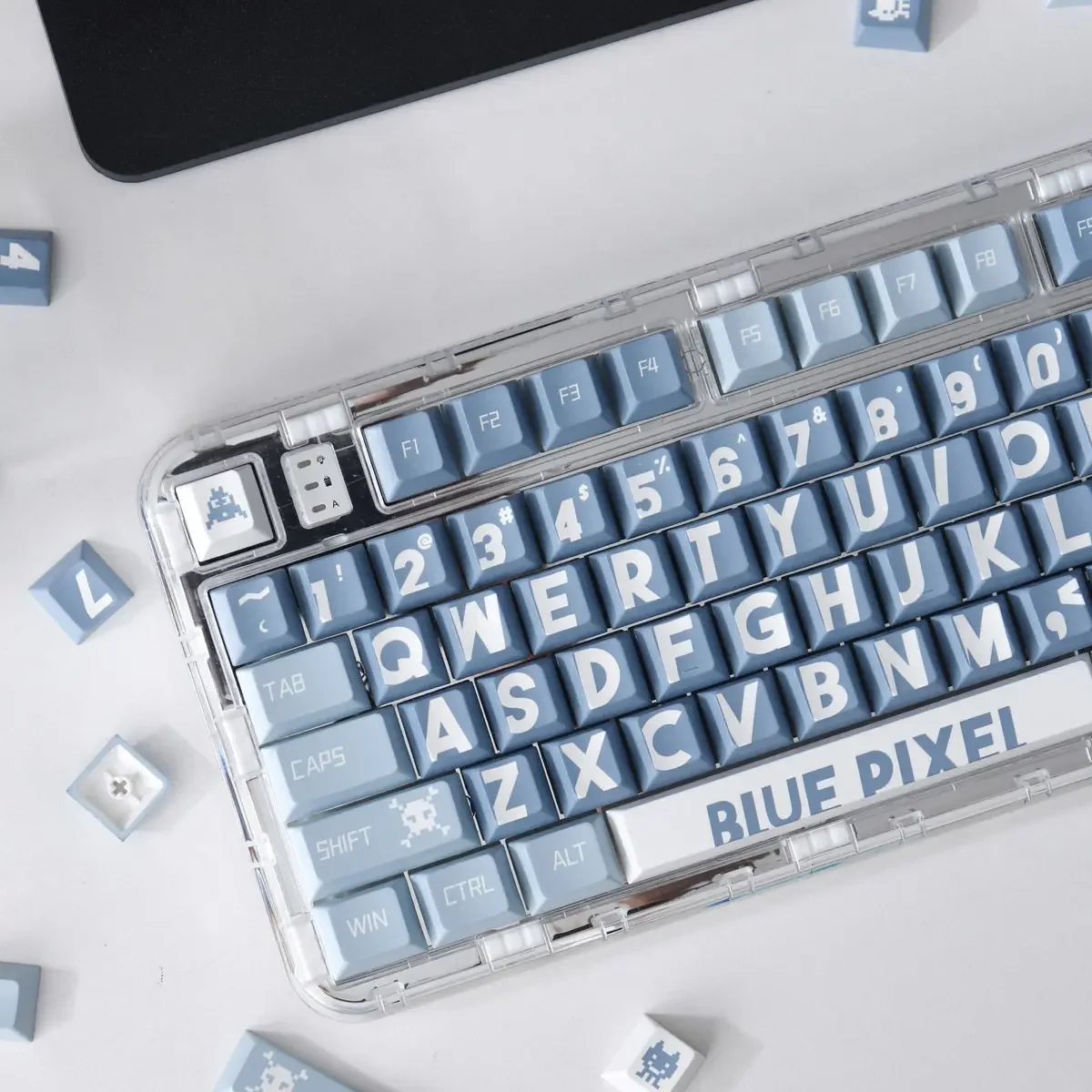 Teclas de teclado mecánico de caracteres grandes, color azul, de alto valor, juego completo de sublimación PBT, cereza, altura original de fábrica 61/68/108