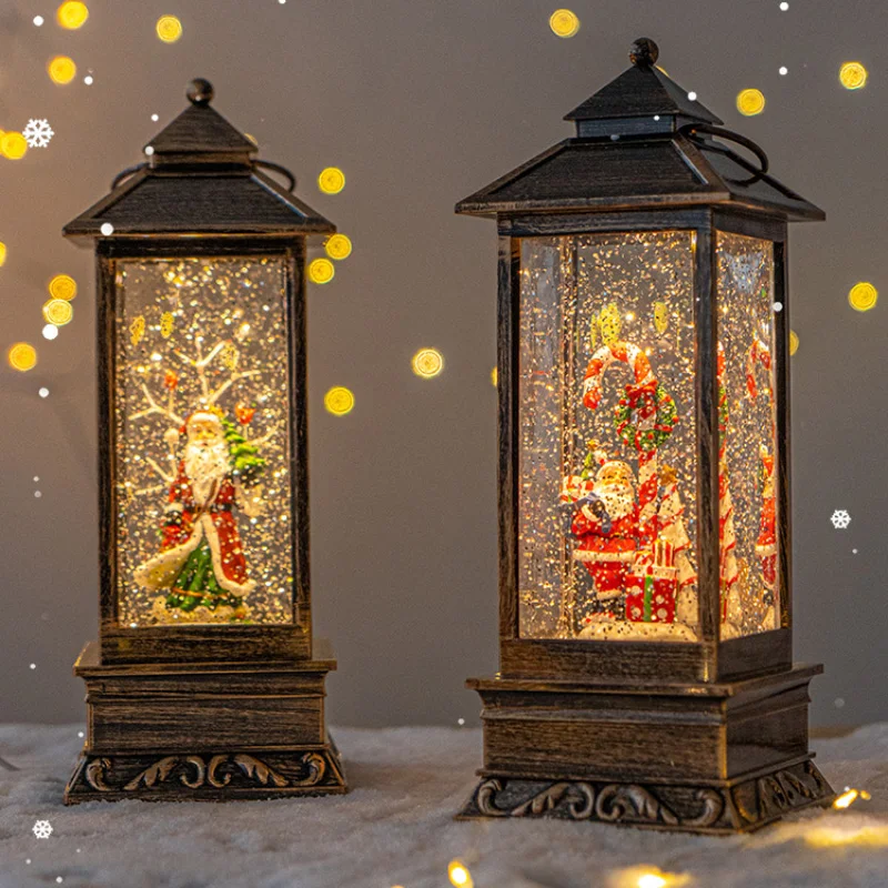 Lumières décoratives de Noël pour la décoration intérieure, lampes à neige lumineuses, ornements de bureau, boîtes à musique, scène de Noël