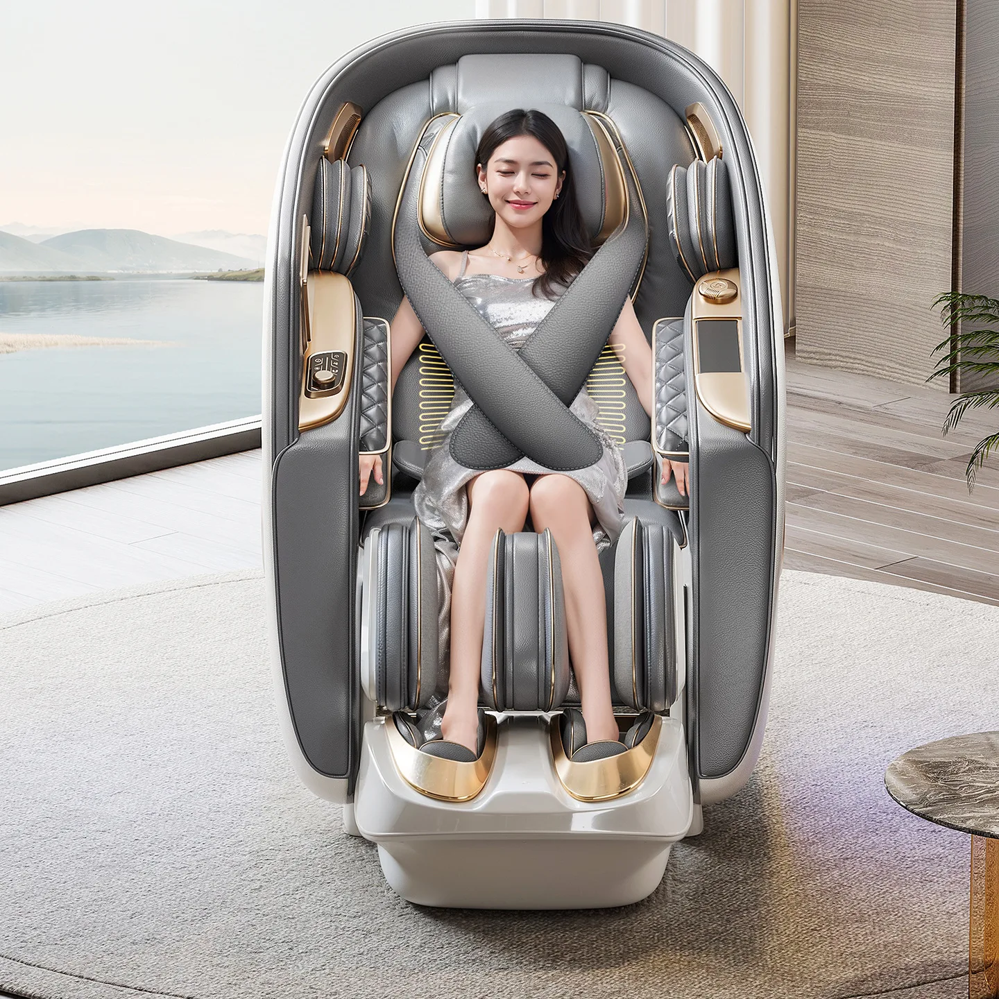Full body multi-function automatic zero gravity space capsule compartment 4D dual movement double SL guide sofa