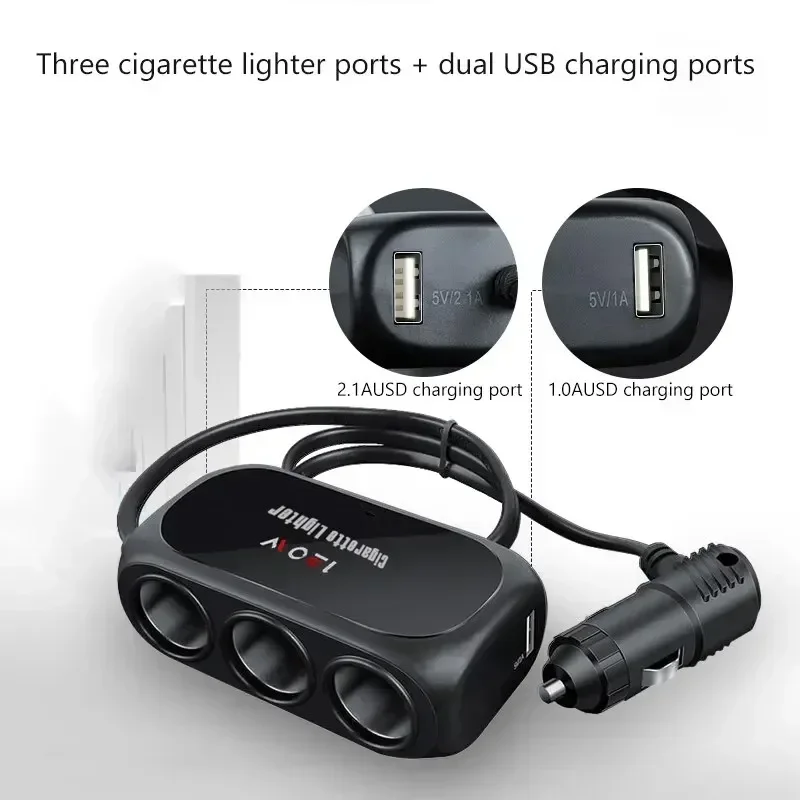 Car One Tow Three Power Dual USB Interface Car Charger Multi-function Car Power Adapter Plug