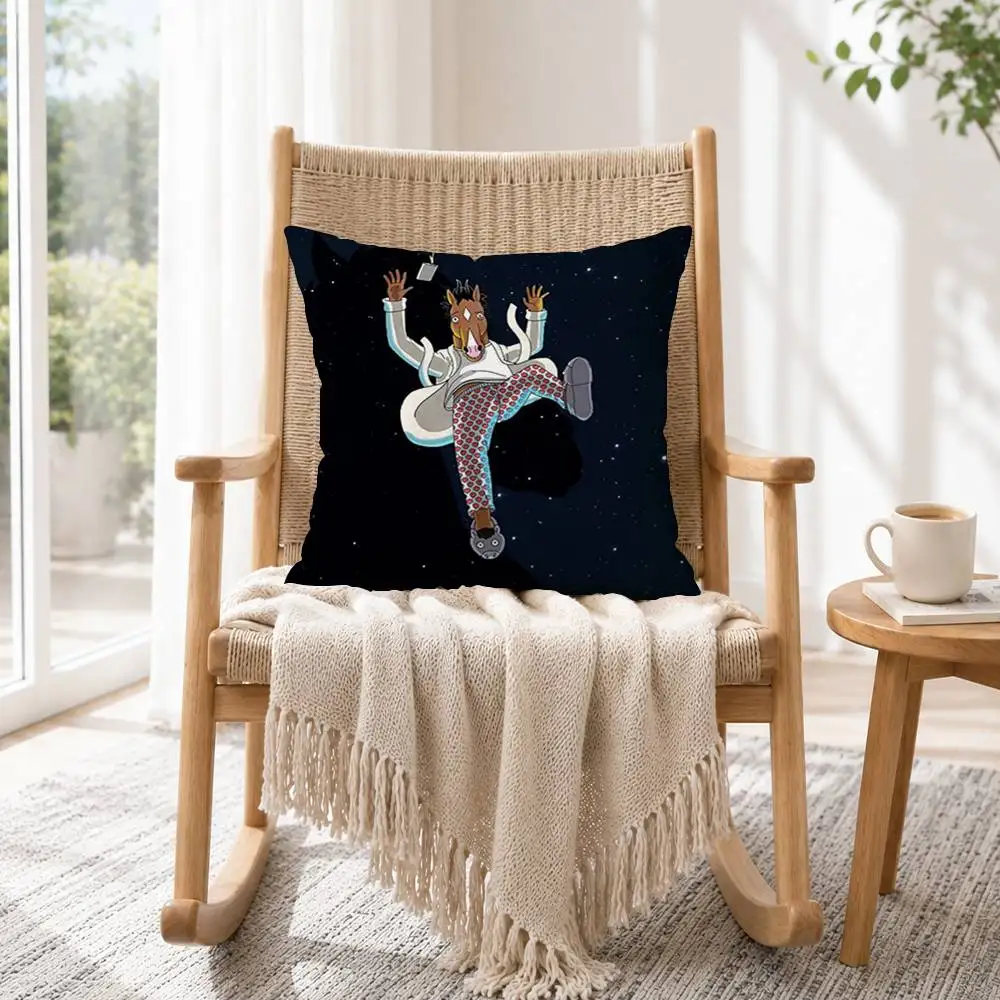 C-Cute cartoons B-BoJack Horseman Pillow Case Square Double-Sided Sofa Cushion Cover Bedroom Bedside Pillow Gift
