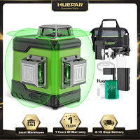 Huepar 503CG 12 Lines 3D Cross Line Self-Leveling Laser Level 3 x 360 Green Beam Tool With 2pcs Li-ion Battery & Portable Bag