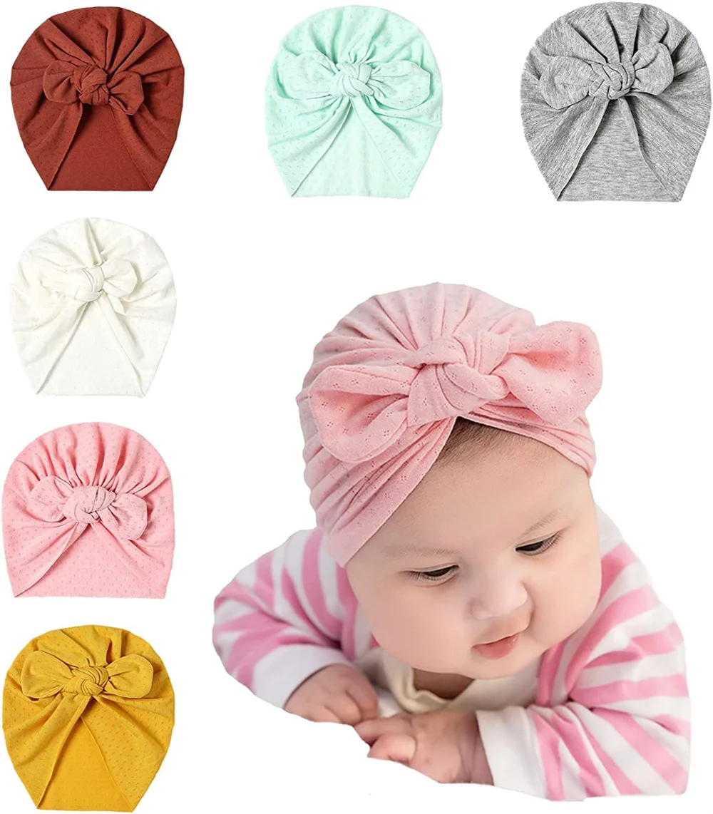 

Baby Turban Hats 6 Pcs Newborn Hats Breathable Bows Baby Bandana Hats Girls Headwraps Cute Hat Headwear