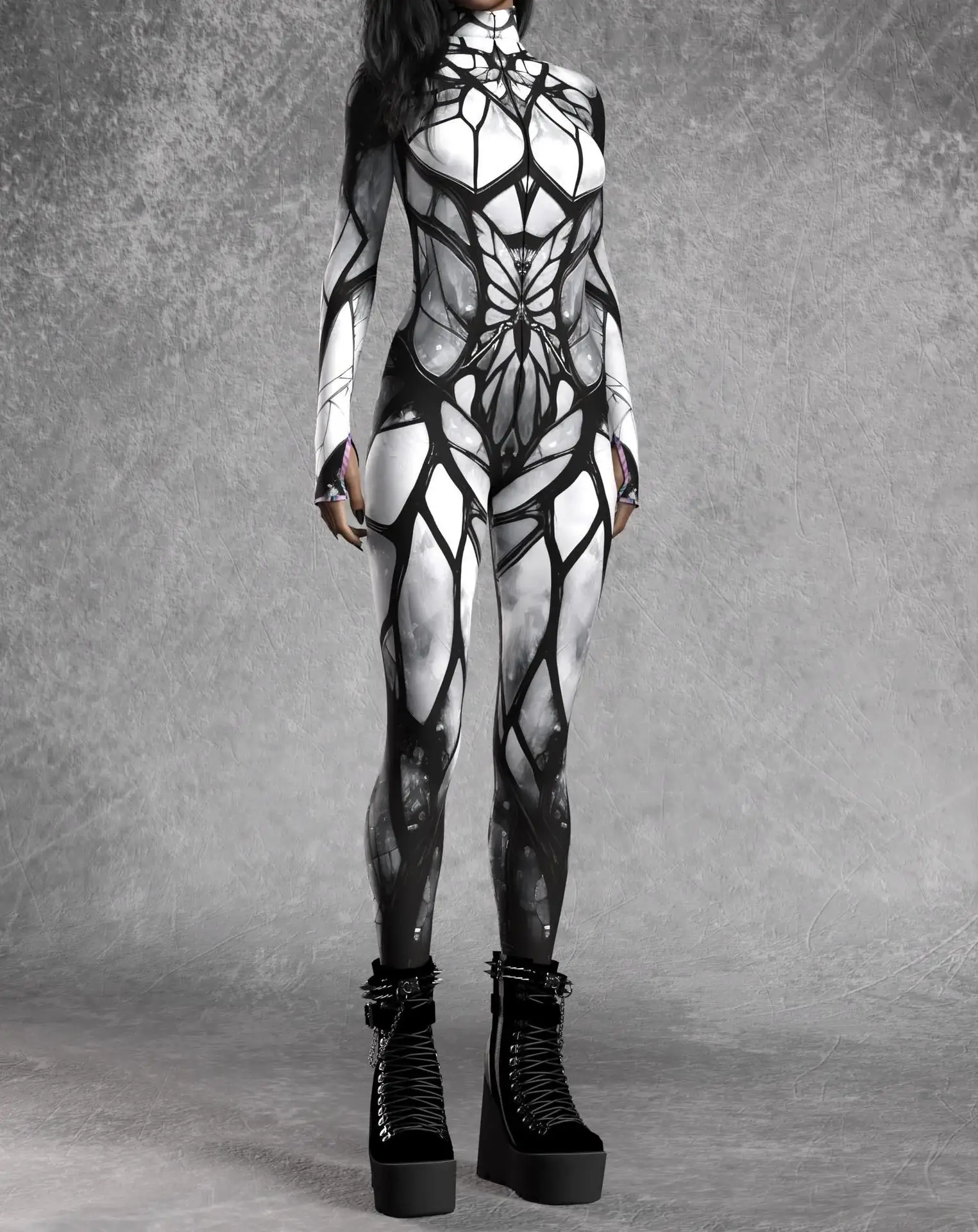 Sexy Damen Psychedelischer Netz-Cosplay-Jumpsuit Horror Halloween Festival Party Bodysuit Karneval Bühnenauftritt Eng Anliegend – Detail 34