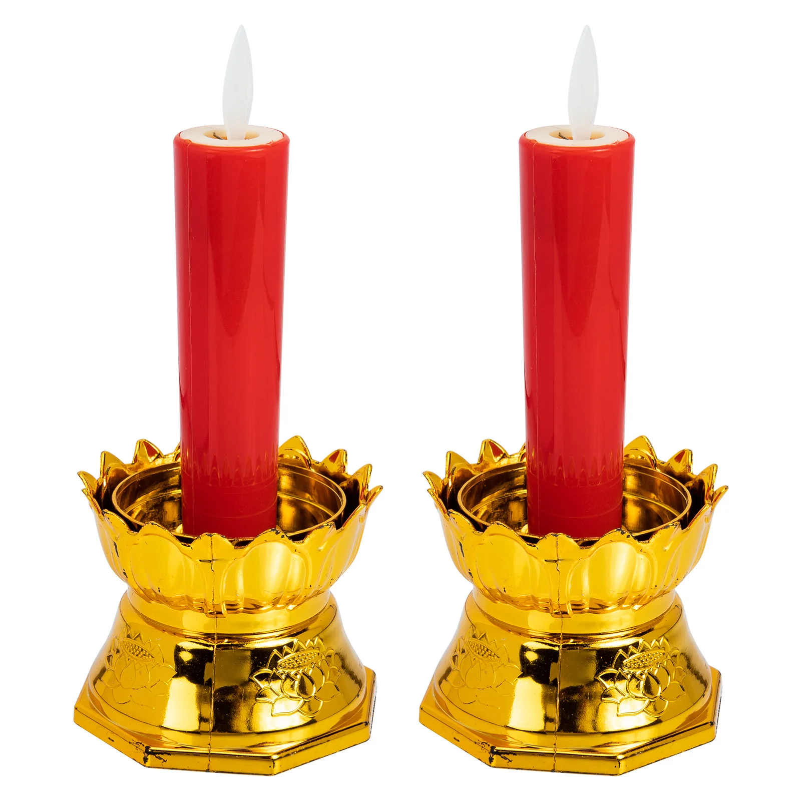 2 Pcs Light Candles Fake Lights Buddha Lamp Shine Plastic LED Lamps Lotus