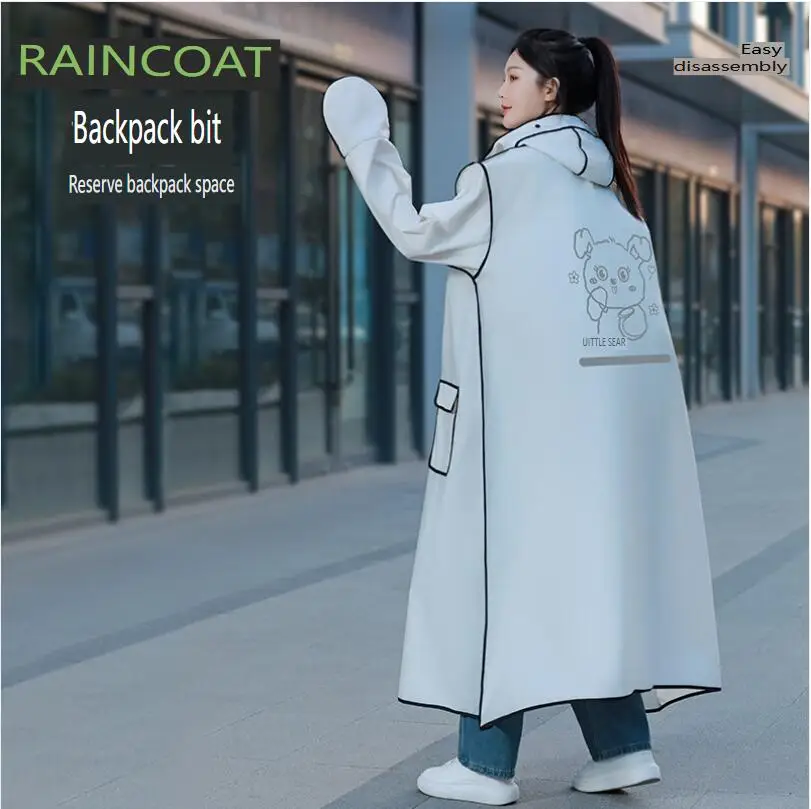 Adult women long raincoat is fully rainproof and easy to move around Getting off the bike is good companion for riding in rainy