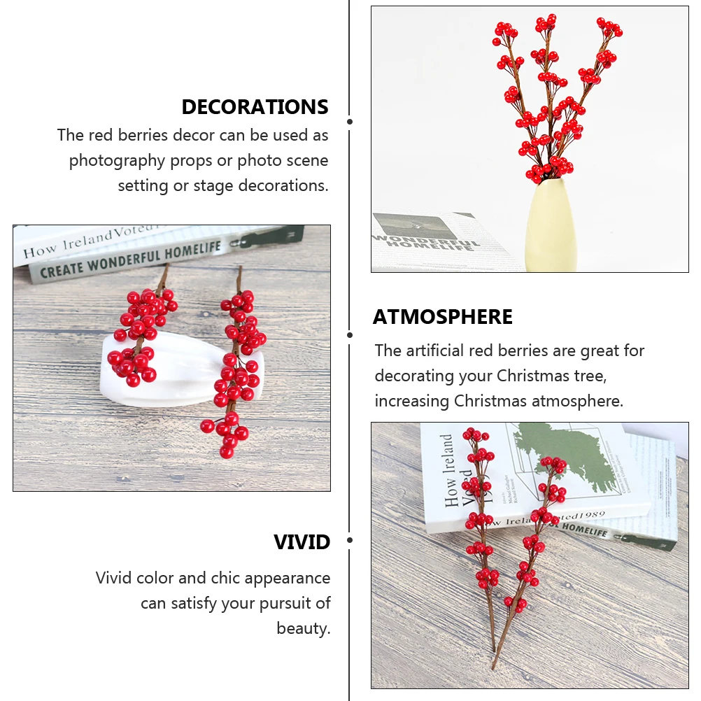 

6 Pcs Simulation Berries Decoration Scene Layout Ornament Xmas Christmas Stem Artificial Plant Fake Fruit Cherry