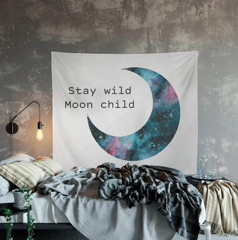 Stay Wild Moon Child Wall Hanging Gothic Tapestry Black Gothic Home Decor Half Moon