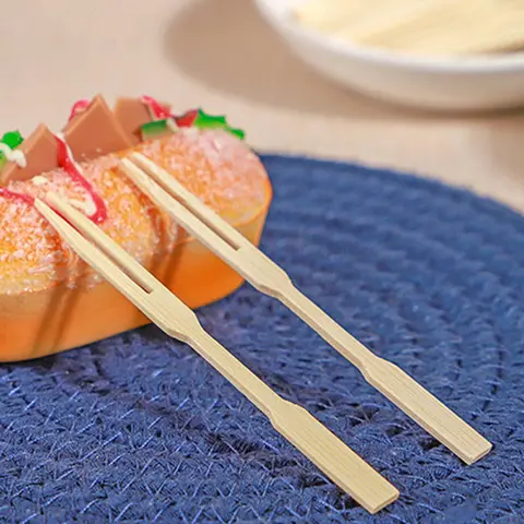 50 PCS Pure Bamboo Disposable Wooden Fruit Fork Dessert Cocktail Fork Set Party Home Household Decor Tableware Supplies