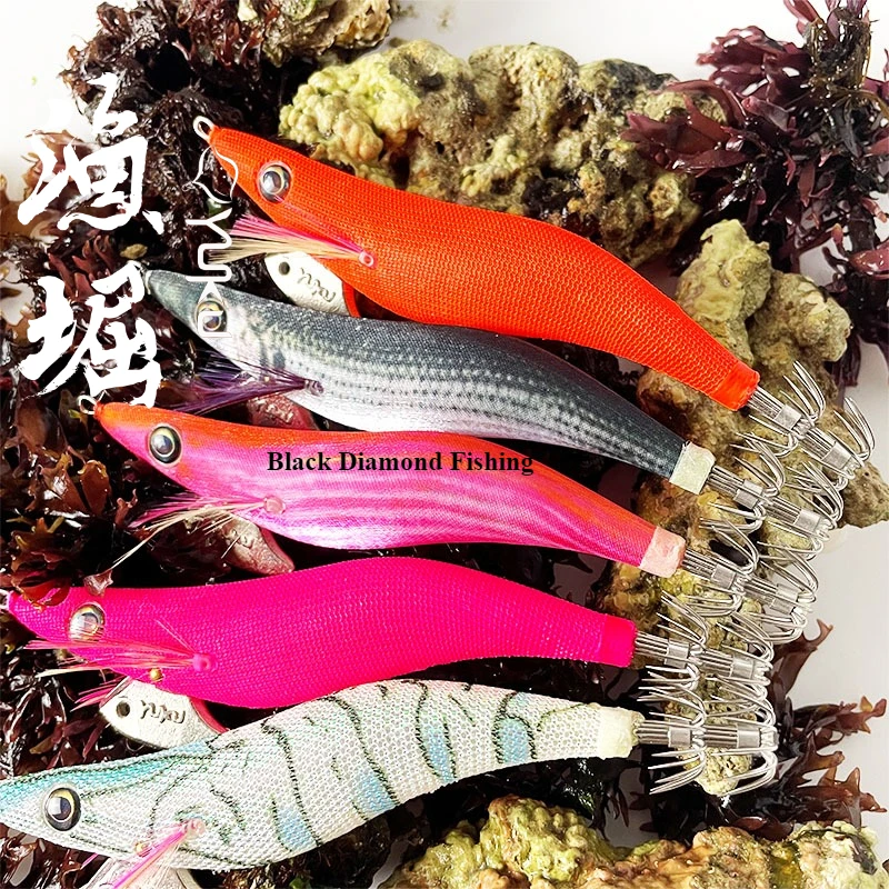 يوكو 1.8 2.2 2.5 3.0 3.5 تسليط الضوء على الروبيان الخشبي EGI JIG طعم الحبار إغراء الحبار لينة الحرير الطعم خطاف الصيد الخشبي تايوان