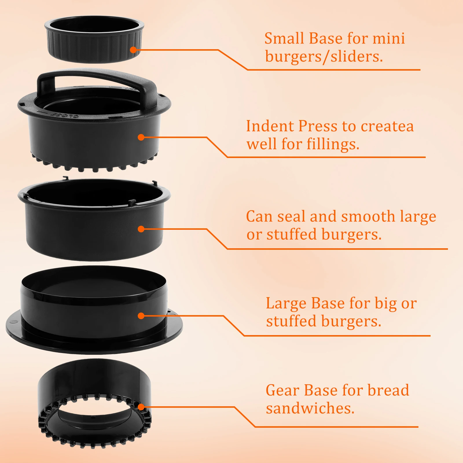 4 In 1 Burger Press with 100 Wax Papers Manual Hamburger Press Patty Maker Non-stick Stuffed Burger Press Hamburger Patty Molds