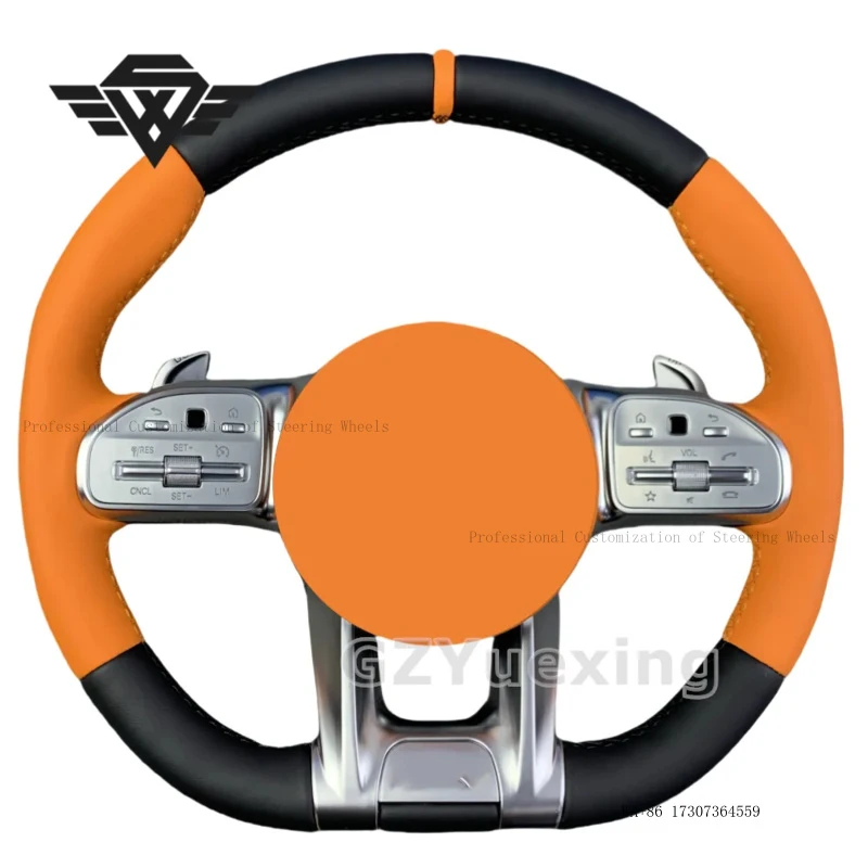 CustomReal Leather Round Design Steering Wheel for Benz Mercedes AMG W205 W204 W213 W223 W221