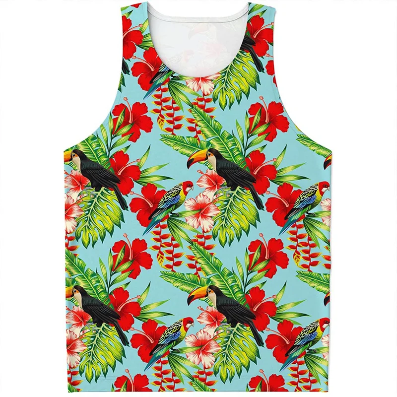 Parrot Toucan Tropical Tank Top Men Children Summer 3D Printed Hawaiian Plants Vest Street Quick Dry Sleeveless T-Shirt Tops