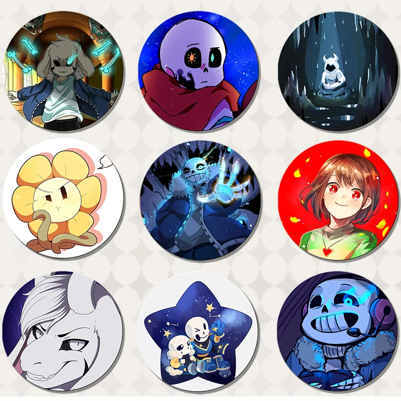 58mm UNDERTALE Chara Sans Ink Button Pin Cute Anime Character Cartoon Brooch Badge for Backpack Accessories Decor Collect