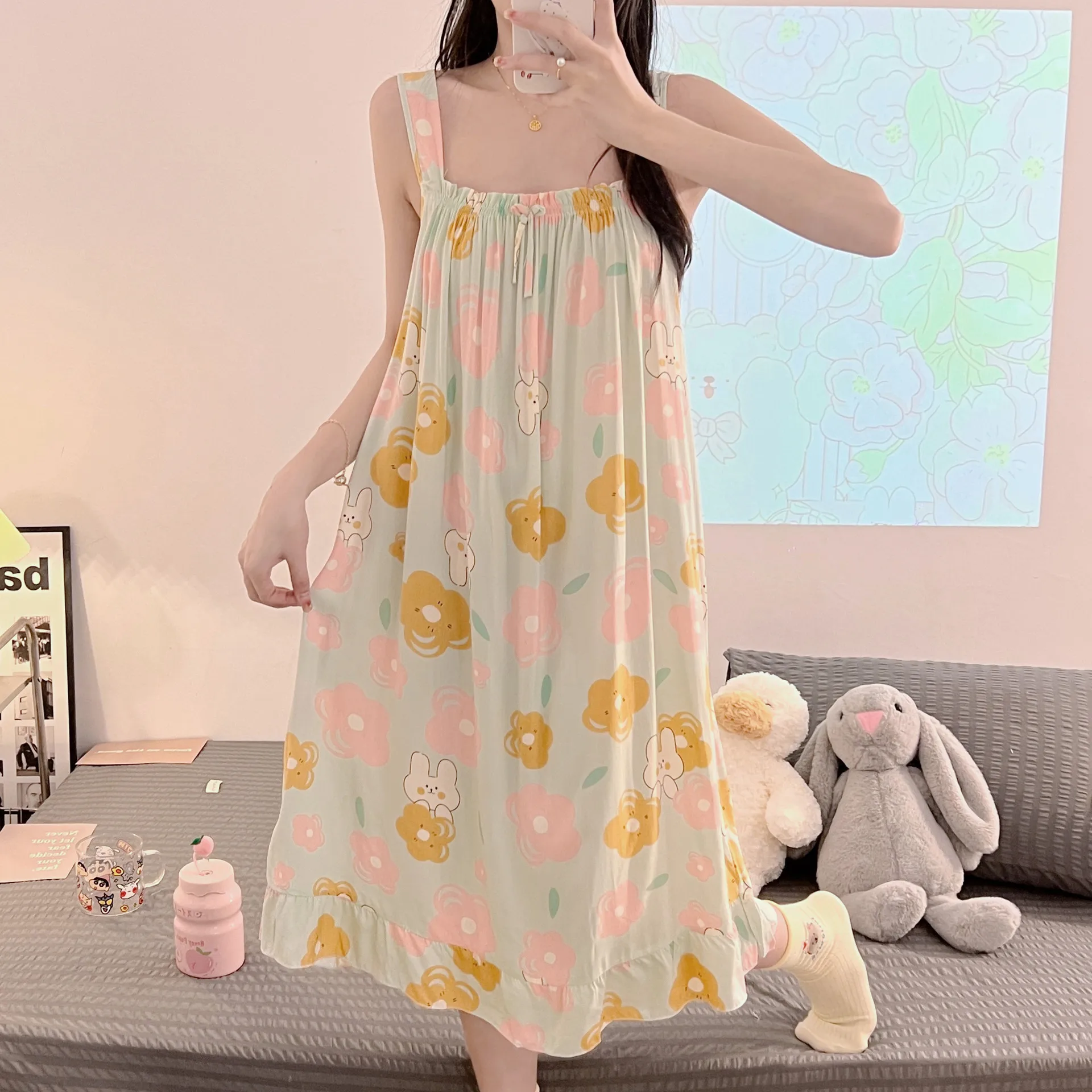 

Camisole Floral Print Woman Satin Summer Nightgowns Nightdress Night Robe Lounge Women Pijama Sleepwear Pajama Pj