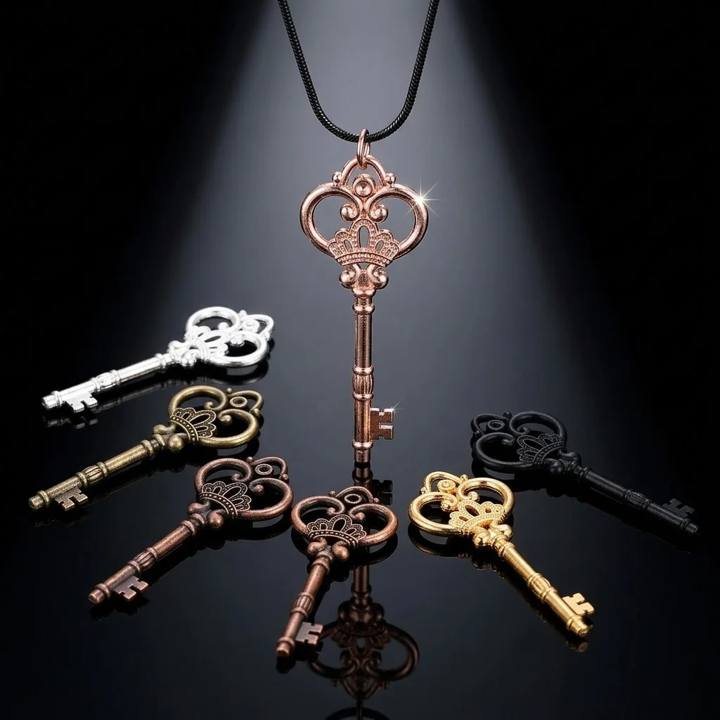 5 Stück große Kronen-Schlüsselanhänger aus Metalllegierung, Vintage-Anhänger für DIY-Armbänder, Halsketten, Schmuckherstellung, Bastelzubehör, Zubehör – Detail 1