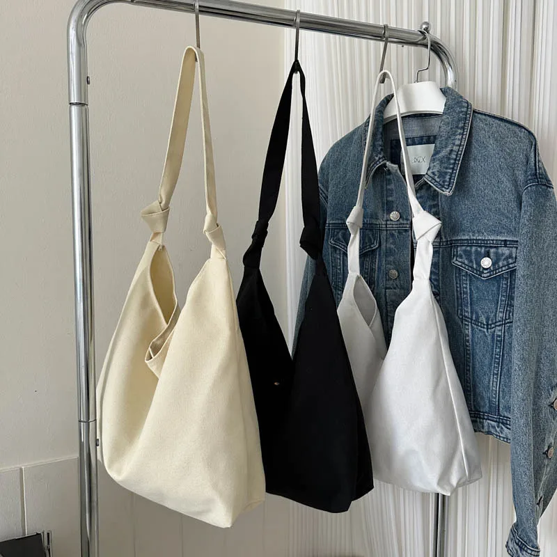 

Trendy large-capacity lazy canvas casual 2024 simple solid color summer literature cloth bag hand-held shoulder crossbody bag