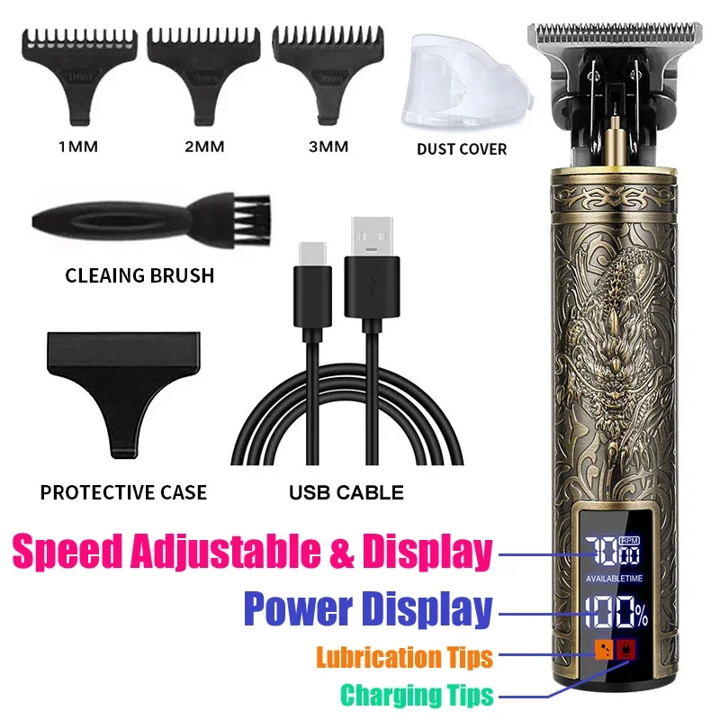 T9 Vintage Hair Clippers for Men Electric Beard Trimmer Kit Body Hair Shaving Barber Machine - Hair Cutting And Grooming Tool image 2